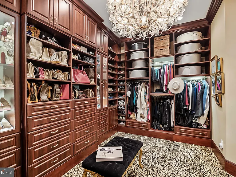 Classic NJ mansion in Moorestown New Jersey, dark wood master bedroom walk-in closet