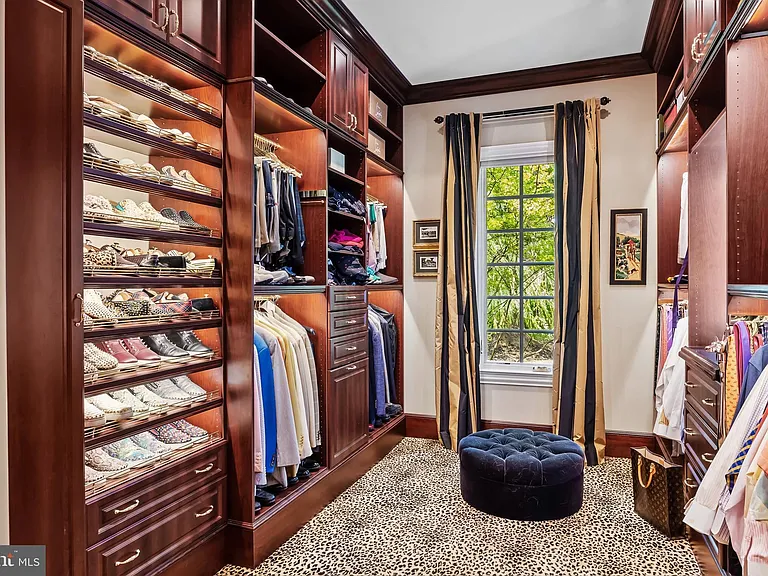 Classic NJ mansion in Moorestown New Jersey, dark wood master bedroom walk-in closet