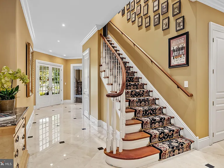 Classic NJ mansion in Moorestown New Jersey, interior staircase with vintage carpeting