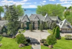 Massive Long Island Sound Mansion, exterior of Cedarcliff Road in Riverside Connecticut