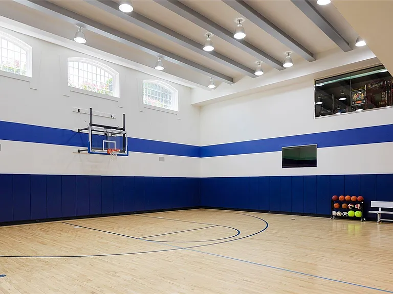 Old Westbury Mansion, exterior of Spring Hill Lane estate with private indoor basketball court