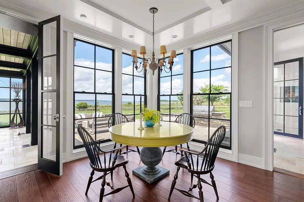 Most expensive house in Rhode Island, interior of 441 West Main Road in Little Compton with massive eat-in kitchen overlooking the Atlantic Ocean