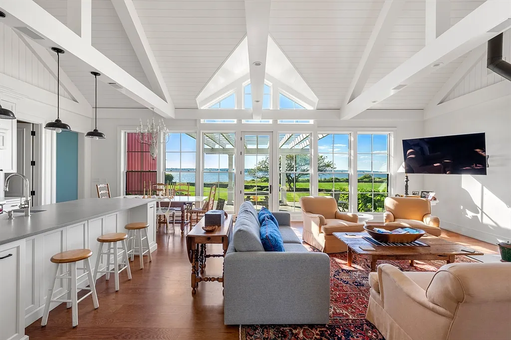 Most expensive house in Rhode Island, interior of 441 West Main Road in Little Compton with massive eat-in kitchen overlooking the Atlantic Ocean