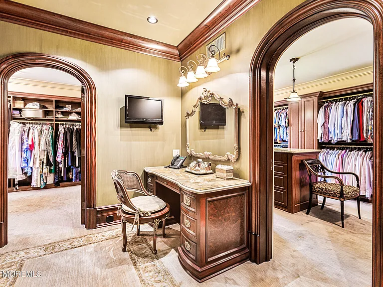 Massive Tuscan Palace in New Jersey on the Rumson and Navasink Rivers, master bedroom walk-in closet and dressing room