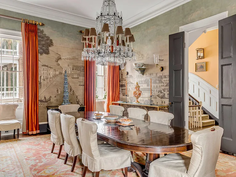 Scott Bessent's Charleston Waterfront Mansion, 1800s mansion formal dining room