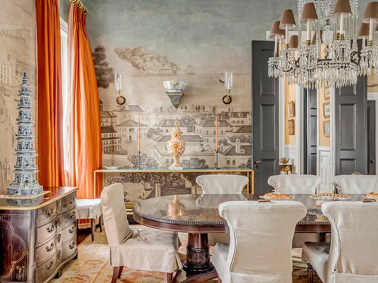 Scott Bessent's Charleston Waterfront Mansion, 1800s mansion formal dining room