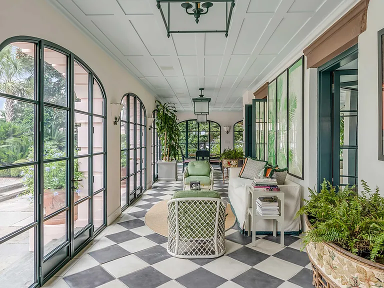 Scott Bessent's Charleston Waterfront Mansion, Italian-inspired sun room with touches of Lake Cuomo