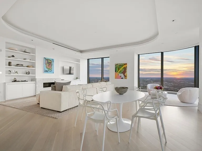 Boston's Most Expensive Penthouse Apartment, soft gray and white informal dining spaces