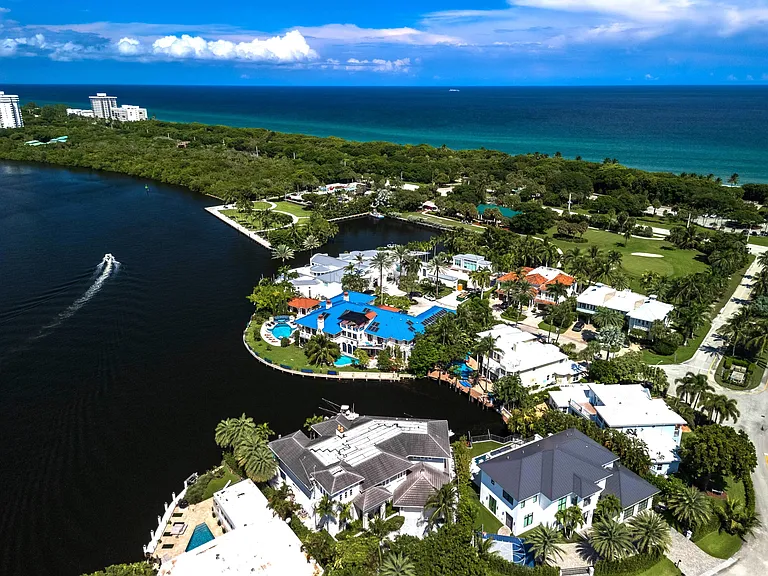 Crazy Florida mansion located at 1201 Marble Way in Boca Raton, exterior view from the Intracoastal