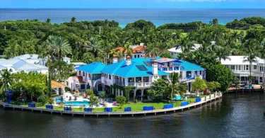 Crazy Florida mansion located at 1201 Marble Way in Boca Raton, exterior view from the Intracoastal