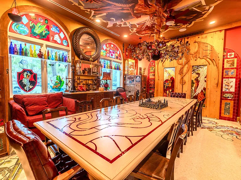 Crazy Florida mansion located at 1201 Marble Way in Boca Raton, large artisan dining hall