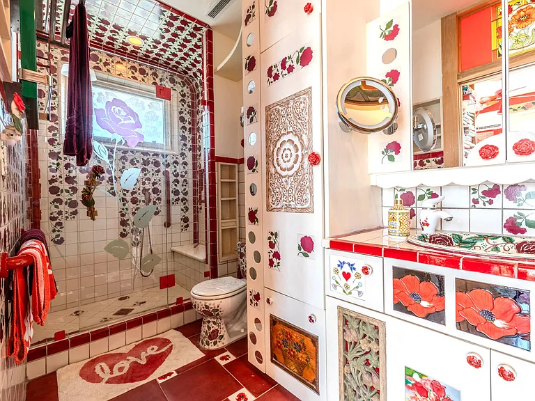 Crazy Florida mansion located at 1201 Marble Way in Boca Raton, interior tile mosaic bathroom