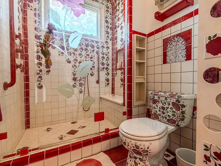 Crazy Florida mansion located at 1201 Marble Way in Boca Raton, interior tile mosaic bathroom