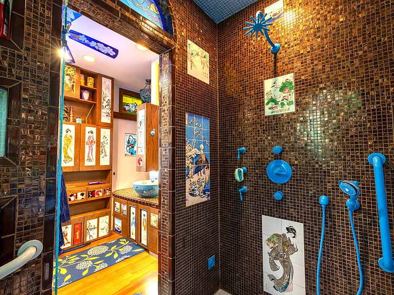 Crazy Florida mansion located at 1201 Marble Way in Boca Raton, interior tile mosaic bathroom