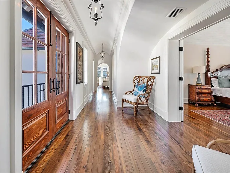 Most beautiful mansion on Saint Simons Island, Georgia, interior hallway with natural wood accents