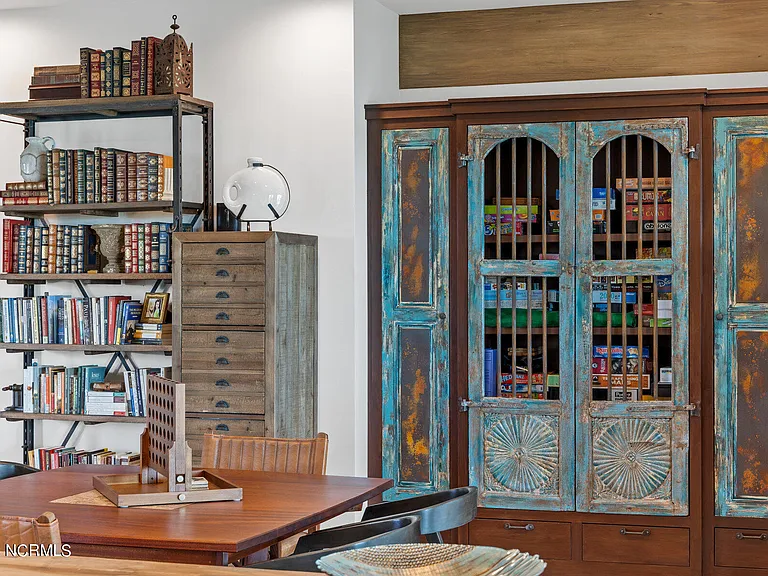 Wilmington Beach Mansion with Panoramic Views, natural wood and patina painted home library and office