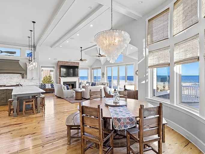 Renovated LBI Beach Mansion, interior of 6601 Ocean Blvd, interior dining rom and breakfast nook overlooking the atlantic ocean