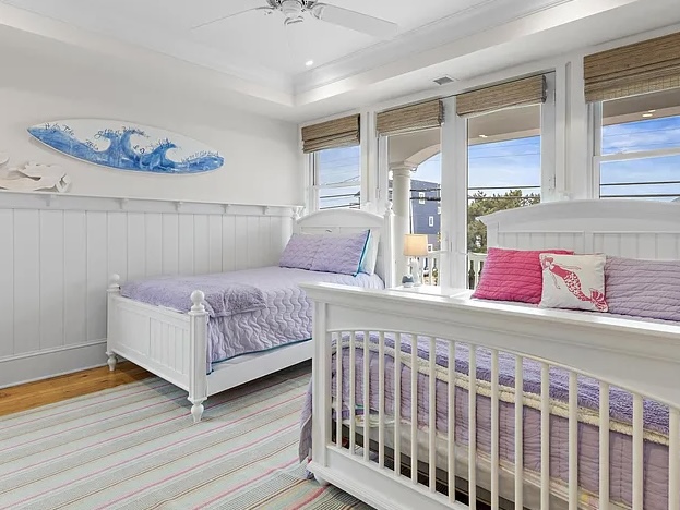 Renovated LBI Beach Mansion, interior of 6601 Ocean Blvd, interior guest bedroom and den with nautical design facing the atlantic ocean