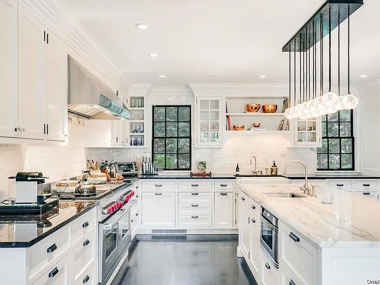 Locust Valley New York mansion, interior modern white kitchen