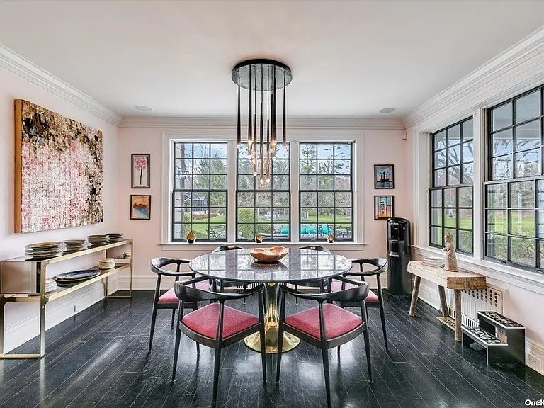 Locust Valley New York mansion, interior modern black eat in kitchen