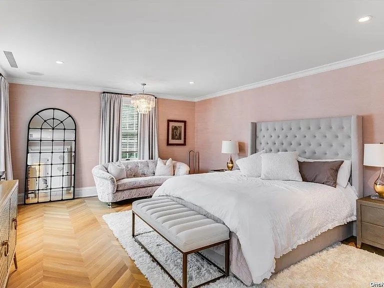 Locust Valley New York mansion, modern bedroom with lots of natural light