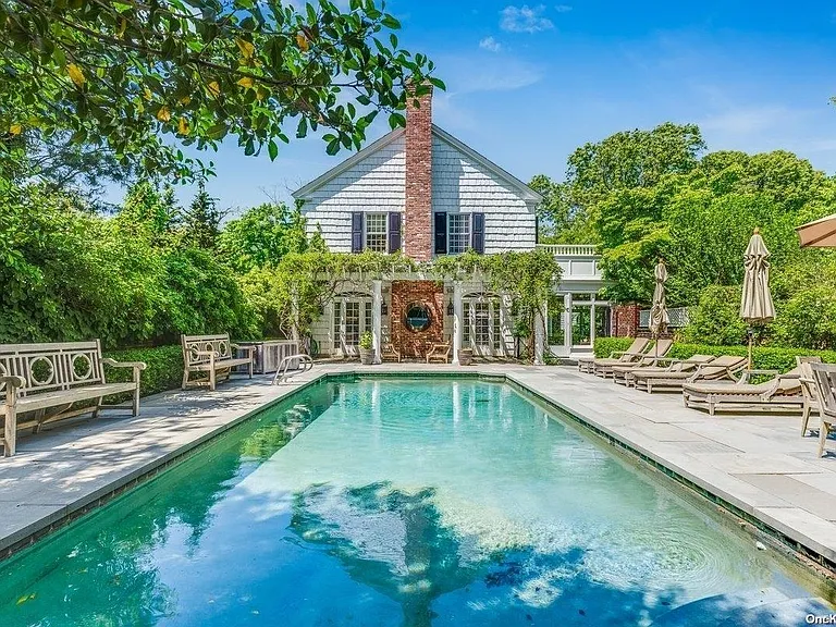 Locust Valley New York mansion, exterior view of in ground pool